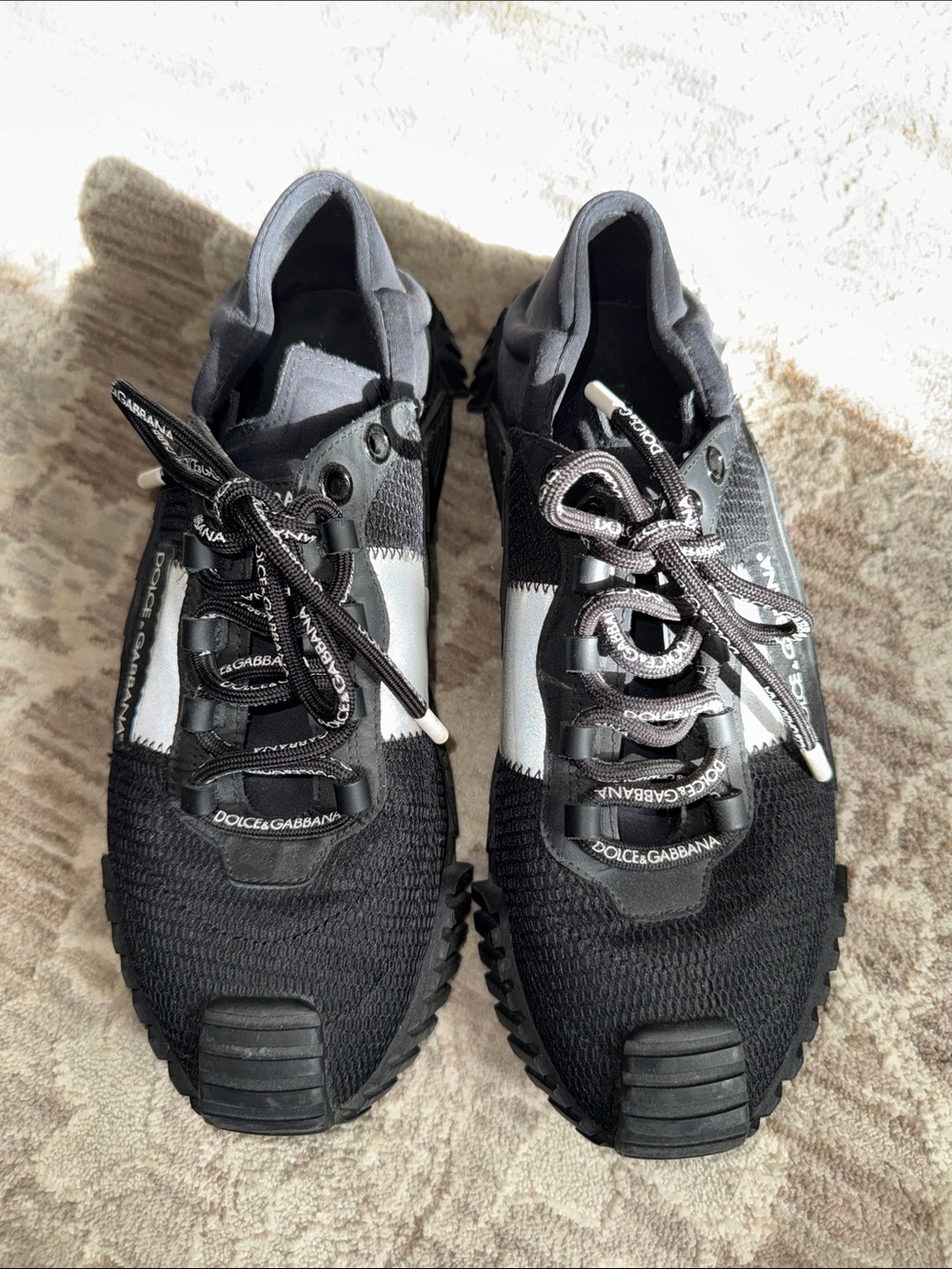 Dolce & Gabbana Black and Gray Men’s Knit Lace-Up Sneakers